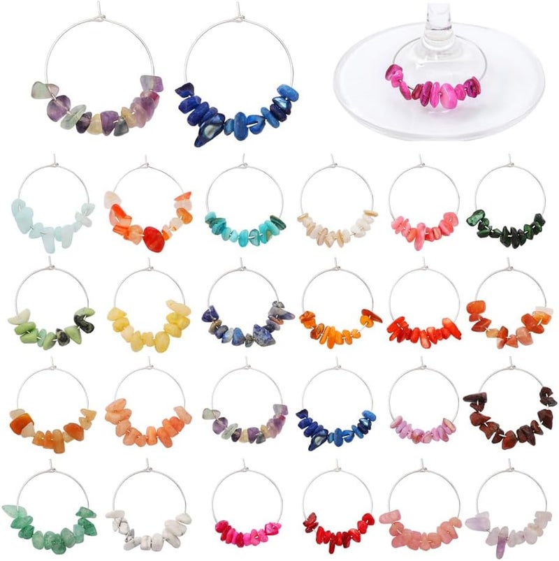 Pride & par Store 24 Pcs Nature Gemstone Beads Glass Charms for Stem Glasses, Wine Glass Decoration for Weddings, Parties - Image 1
